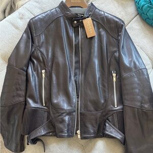 Gucci Dark Brown Leather Moto Jacket